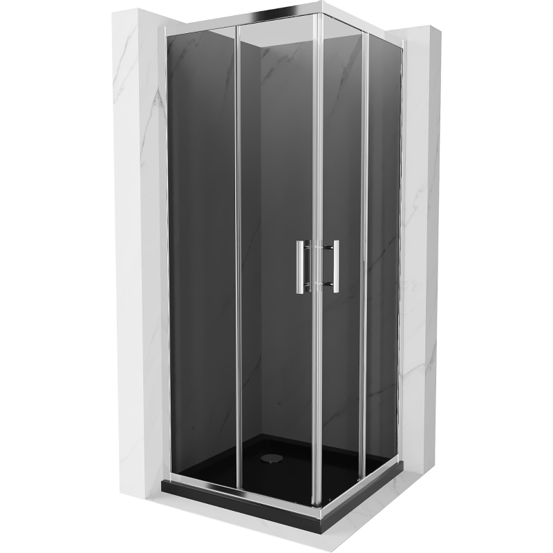 Mexen Rio cabine de douche carrée 70 x 70 cm, graphite, chrome + receveur Flat, noir - 860-070-070-01-40-4070