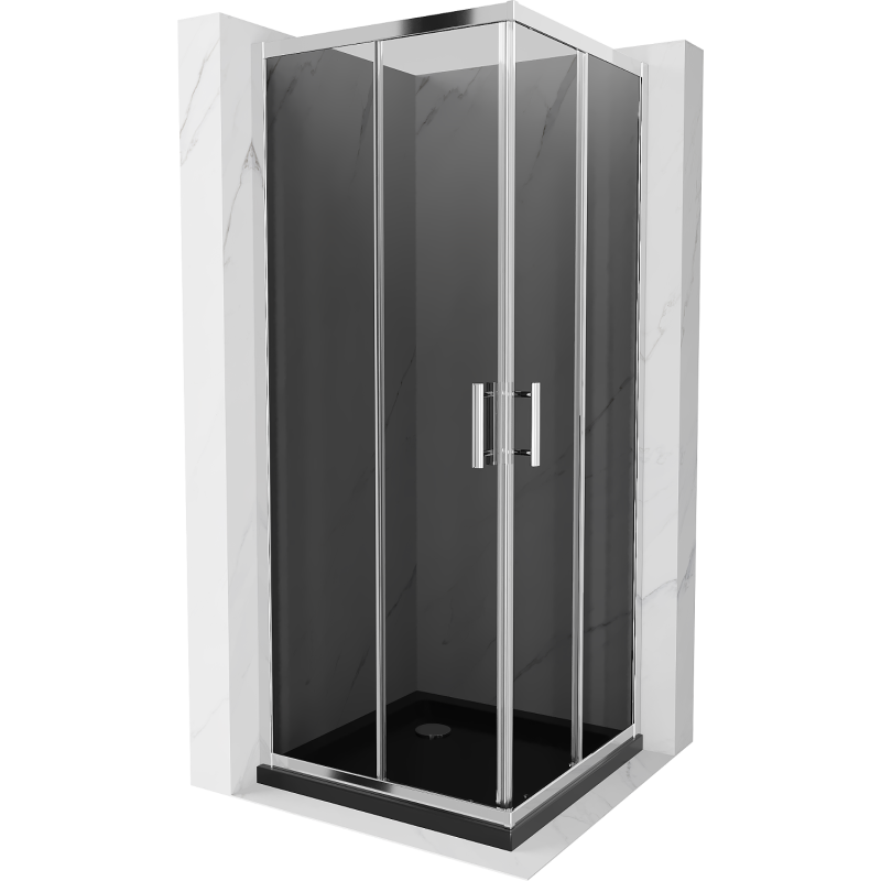 Mexen Rio Square Shower Enclosure 70 x 70 cm, Graphite, Chrome + Flat Tray, Black - 860-070-070-01-40-4070