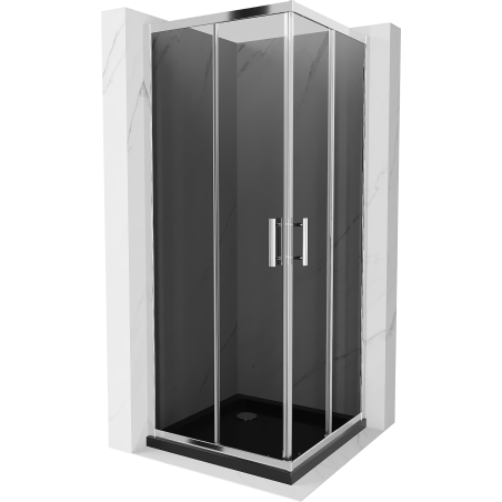 Mexen Rio Square Shower Enclosure 70 x 70 cm, Graphite, Chrome + Flat Tray, Black - 860-070-070-01-40-4070