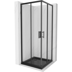 Mexen Rio kabina prysznicowa kwadratowa 70 x 70 cm, transparent, czarna + brodzik Flat, czarny - 860-070-070-70-00-4070B