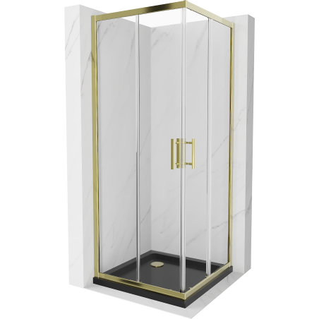 Mexen Rio quadratische Duschkabine 70 x 70 cm, transparent, gold + Flat Duschwanne, schwarz- 860-070-070-50-00-4070G