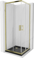 Mexen Rio vierkante douchecabine 70 x 70 cm, transparant, goud + Flat douchebak, zwart- 860-070-070-50-00-4070G