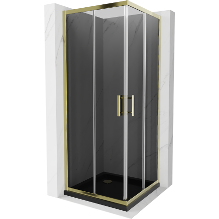 Mexen Rio kvadratisk duschkabin 70 x 70 cm, grafit, guld + Flat duschkar, svart - 860-070-070-50-40-4070G