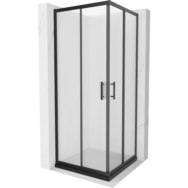 Mexen Rio Neliön muotoinen suihkukaappi 70 x 70 cm, huurrettu, musta + Flat-suihkuallas, musta - 860-070-070-70-30-4070B