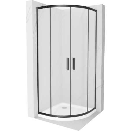 Mexen Rio cabine de douche semi-circulaire 80 x 80 cm, givrée, noire + receveur plat, blanc - 863-080-080-70-30-4110B