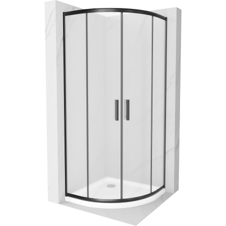 Mexen Rio douchecabine halfrond 80 x 80 cm, ijs, zwart + Flat douchebak, wit - 863-080-080-70-30-4110B