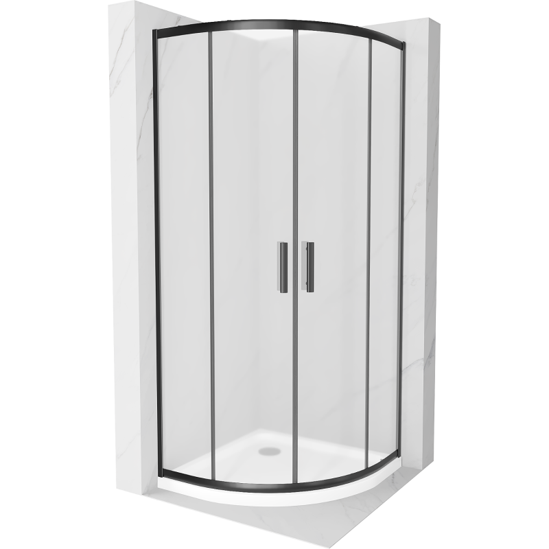 Mexen Rio Duschkabine halbrund 90 x 90 cm, matt, schwarz + Flat-Duschwanne, weiß - 863-090-090-70-30-4110B