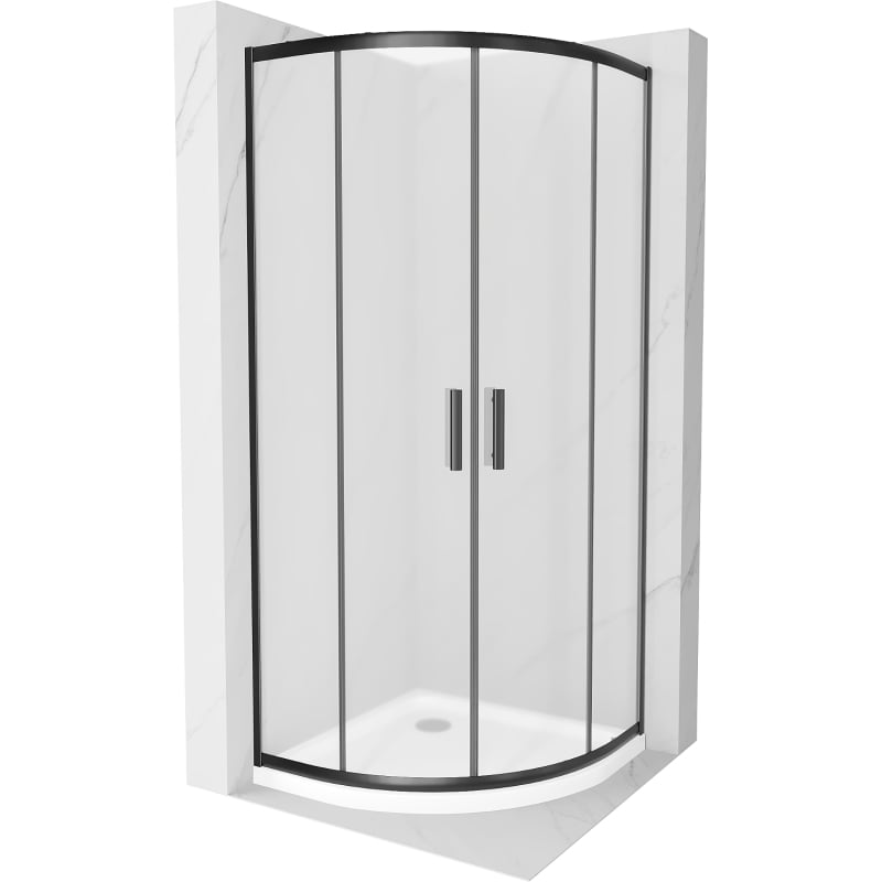 Mexen Rio semi-circular shower cabin 90 x 90 cm, frost, black + Flat tray, white - 863-090-090-70-30-4110B