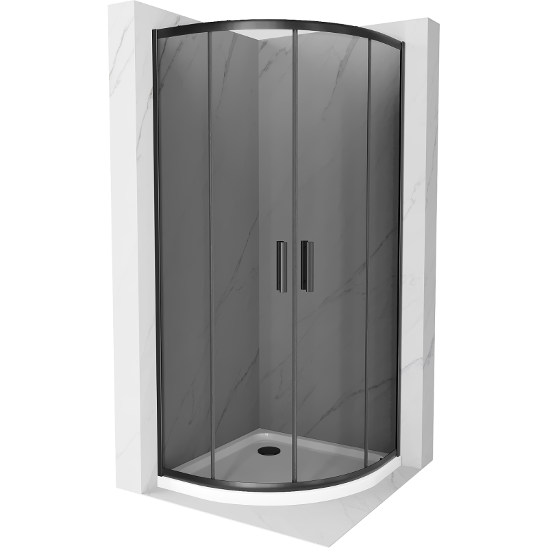 Mexen Rio puoliympyrän muotoinen suihkukaappi 80 x 80 cm, grafiitti, musta + Flat-suihkuallas, valkoinen