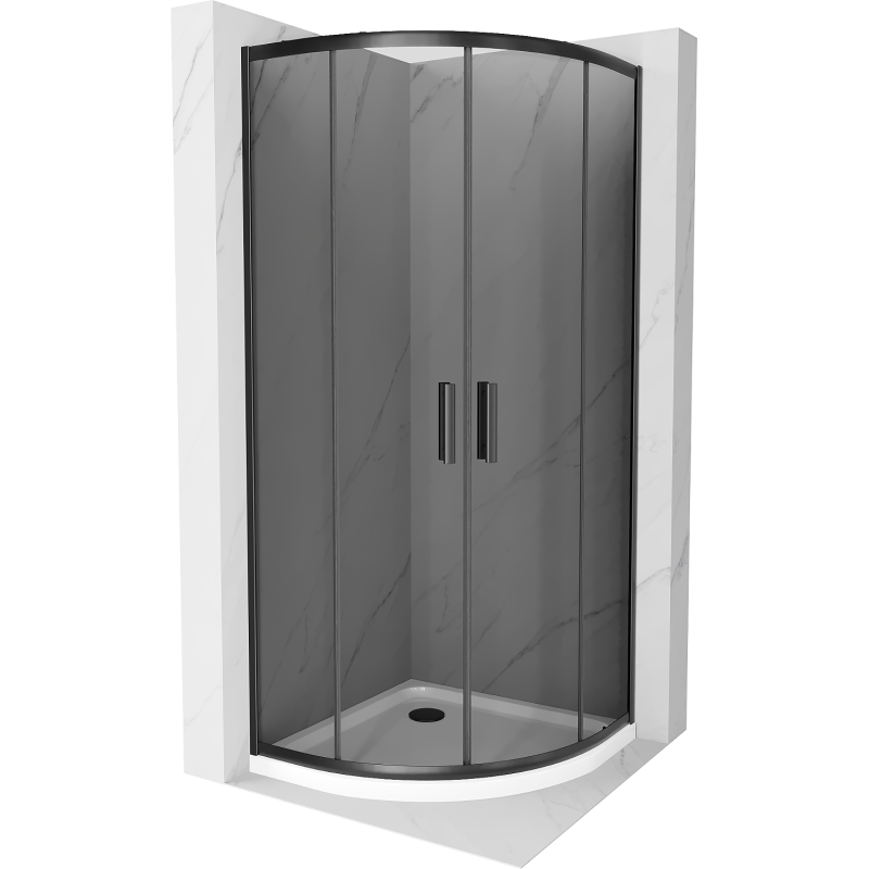 Mexen Rio halfronde douchecabine 90 x 90 cm, grafiet, zwart + platte douchebak, wit - 863-090-090-70-40-4110B