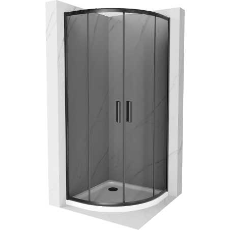 Mexen Rio halfronde douchecabine 90 x 90 cm, grafiet, zwart + platte douchebak, wit - 863-090-090-70-40-4110B