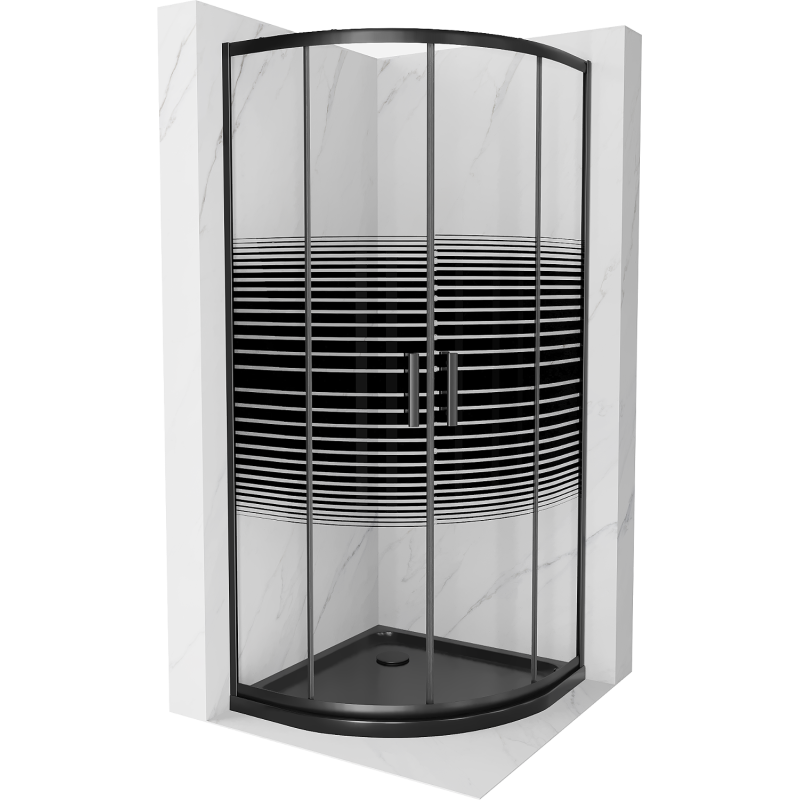 Mexen Rio semi-circular shower cabin 90 x 90 cm, black stripes, black + Flat tray, black - 863-090-090-70-20-4170B