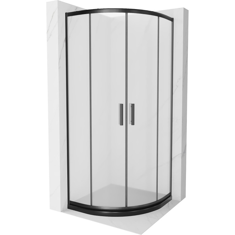 Mexen Rio halfcirkelvormige douchecabine 80 x 80 cm, ijs, zwart + Flat douchebak, zwart - 863-080-080-70-30-4170B
