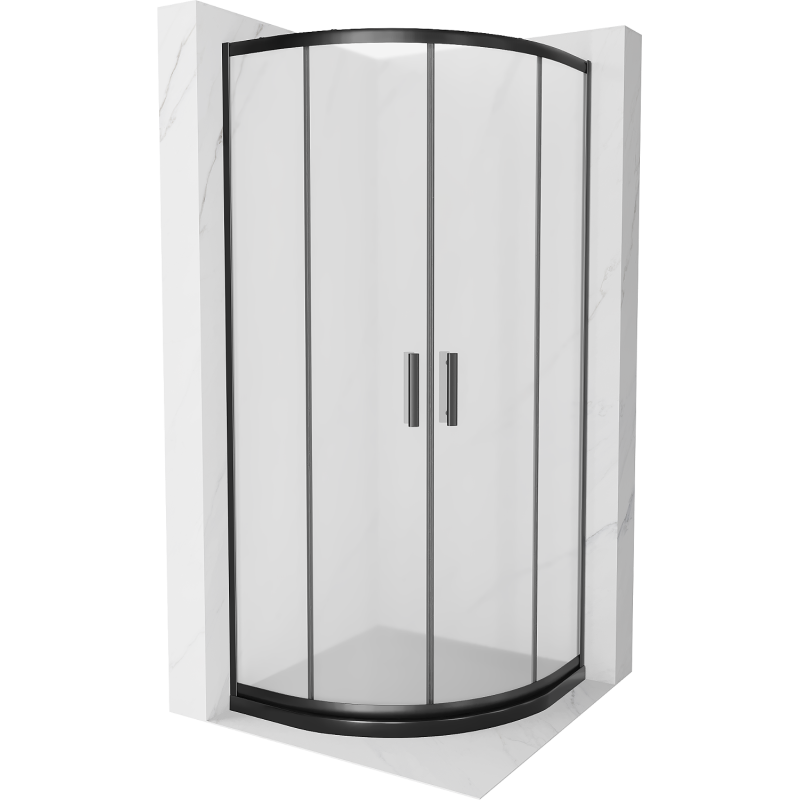 Mexen Rio cabine de duche semicircular 90 x 90 cm, fosco, preta + base de duche Flat, preta - 863-090-090-70-30-4170B