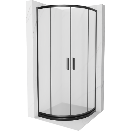 Mexen Rio douchecabine halfrond 90 x 90 cm, matglas, zwart + Flat douchebak, zwart - 863-090-090-70-30-4170B