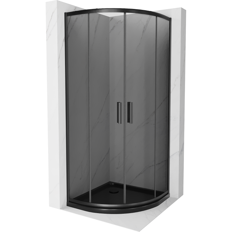 Mexen Rio douchecabine halfrond 80 x 80 cm, grafiet, zwart + Flat douchebak, zwart 863-080-080-70-40-4170B