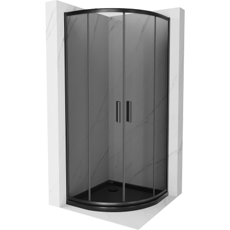 Mexen Rio cabine de douche semi-circulaire 80 x 80 cm, graphite, noire + receveur Flat, noir 863-080-080-70-40-4170B