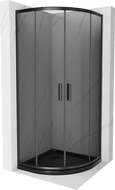 Mexen Rio Duschkabine halbrund 80 x 80 cm, Grafit, Schwarz + Duschwanne Flat, Schwarz 863-080-080-70-40-4170B
