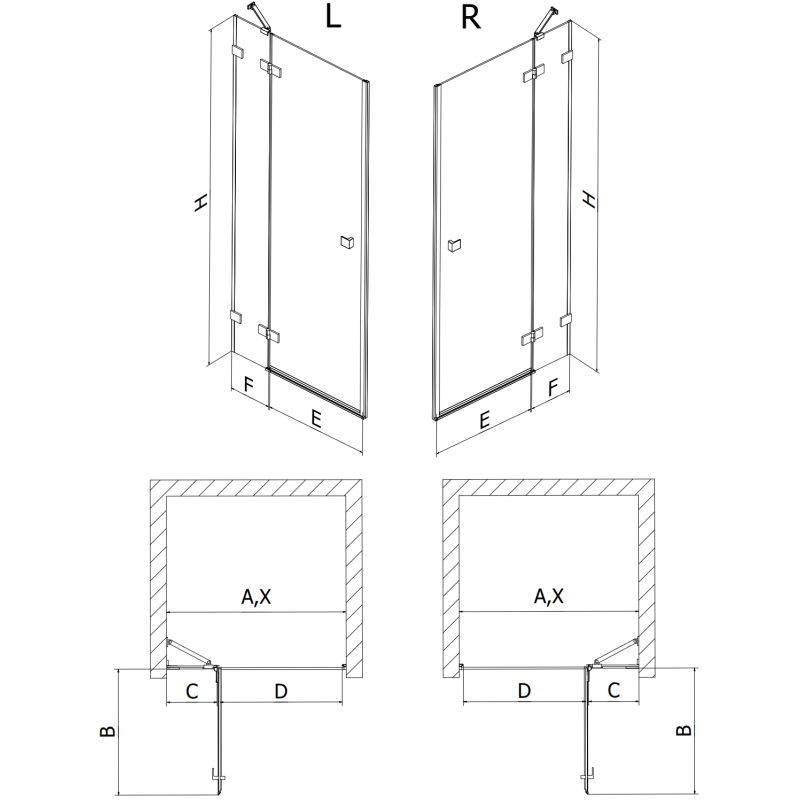 Mexen Lunar porta doccia girevole sinistra 105 cm, trasparente, nero - 834-105-000-70-00-L