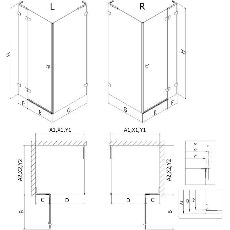 Mexen Lunar L Duschkabine klappbar links 70 x 70 cm, transparent, gun gray gebürstet - 834L-070-070-66-00-L