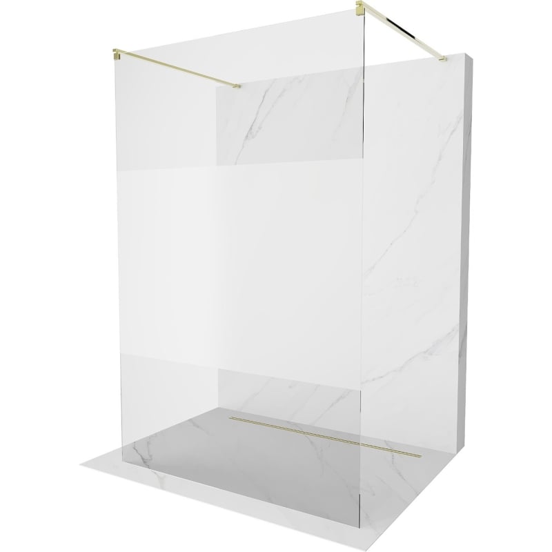 Mexen Kioto paroi de douche autoportante 140 x 200 cm, transparent/verre dépoli 8 mm, or - 800-140-002-50-35