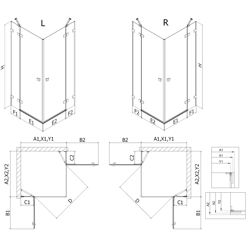 Mexen Lunar Duo hinged shower enclosure 115 x 115 cm, clear, gold - 834-115L-115P-50-00