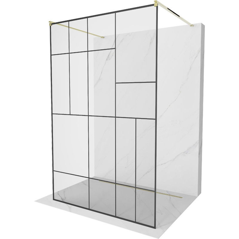 Mexen Kioto freistehende Duschwand 120 x 200 cm, schwarzes Muster 8 mm, gold - 800-120-002-50-78