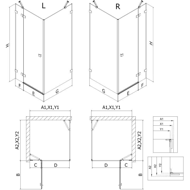 Mexen Lunar tuš kabina s desnim vratima 95 x 90 cm, prozirna, ružičasto zlato - 834-095-090-60-00-P