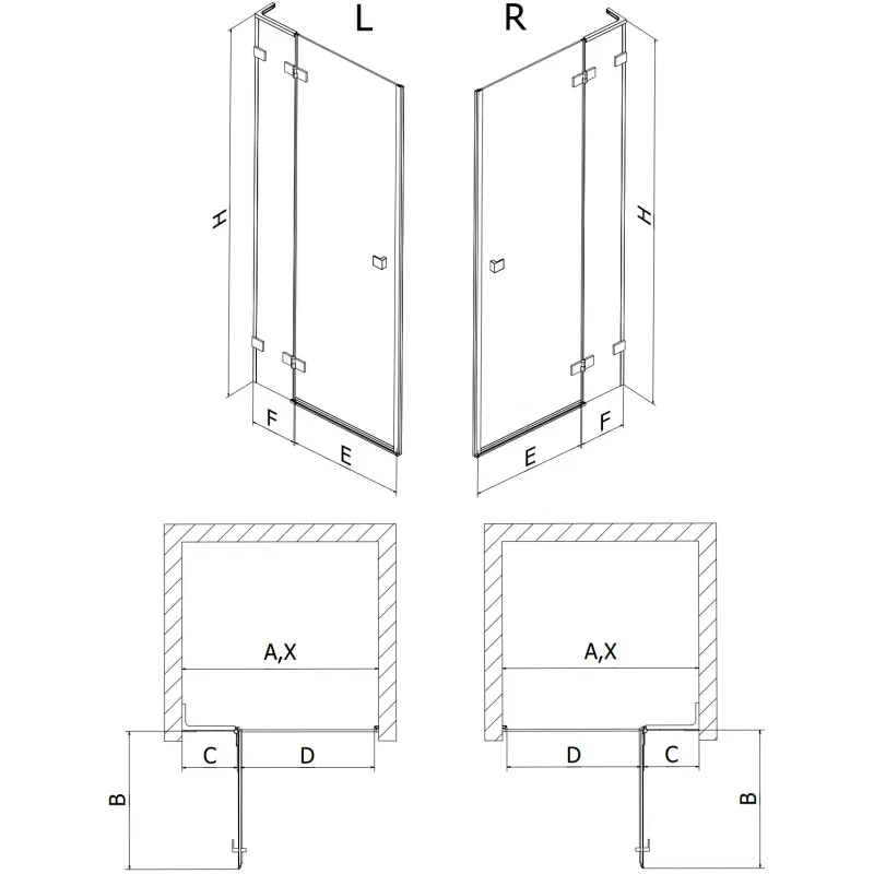 Mexen Lunar L porte de douche pivotante gauche 90 cm, transparent, blanc - 834L-090-000-20-00-L