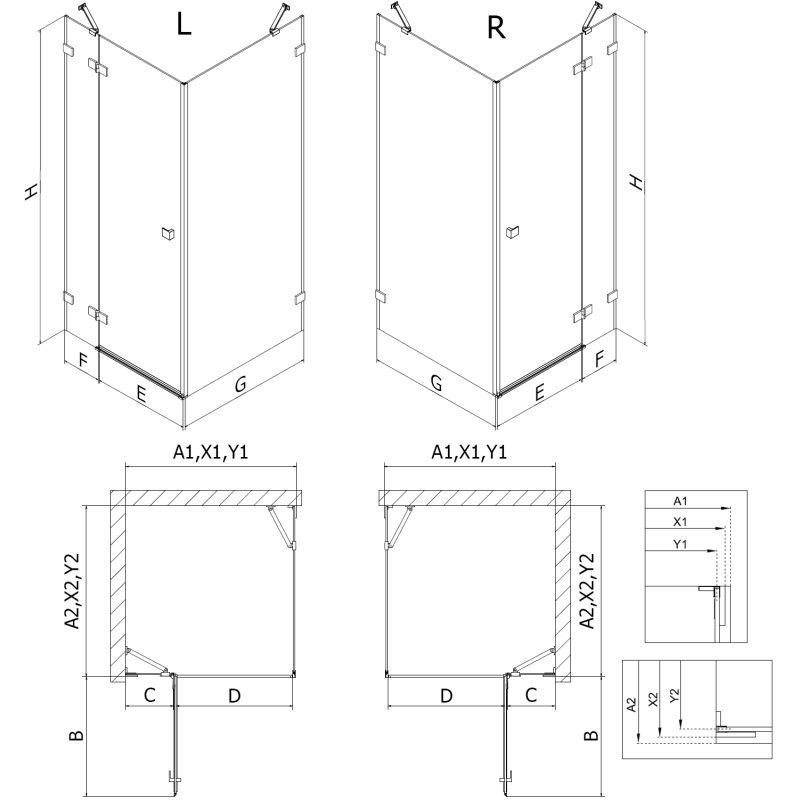 Mexen Lunar cabina de ducha abatible derecha 75 x 70 cm, transparente, gris pistola cepillado - 834-075-070-66-00-P