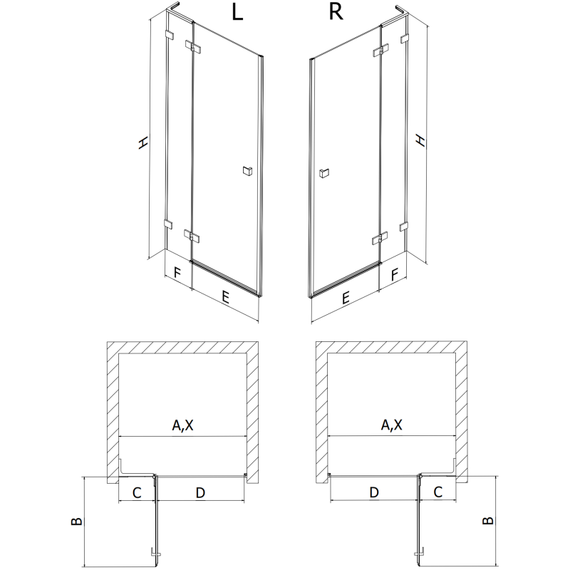 Mexen Lunar L Duschdrehtür links 70 cm, transparent, gebürstetes Kupfer - 834L-070-000-65-00-L