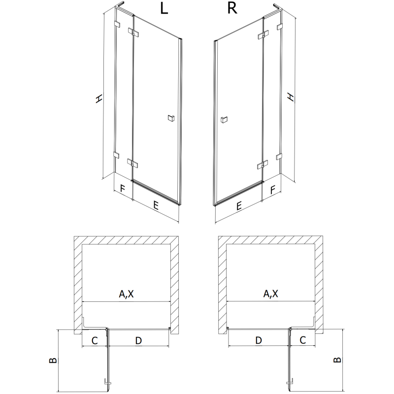 Mexen Lunar L drzwi prysznicowe uchylne prawe 80 cm, transparent, miedź szczotkowana - 834L-080-000-65-00-P