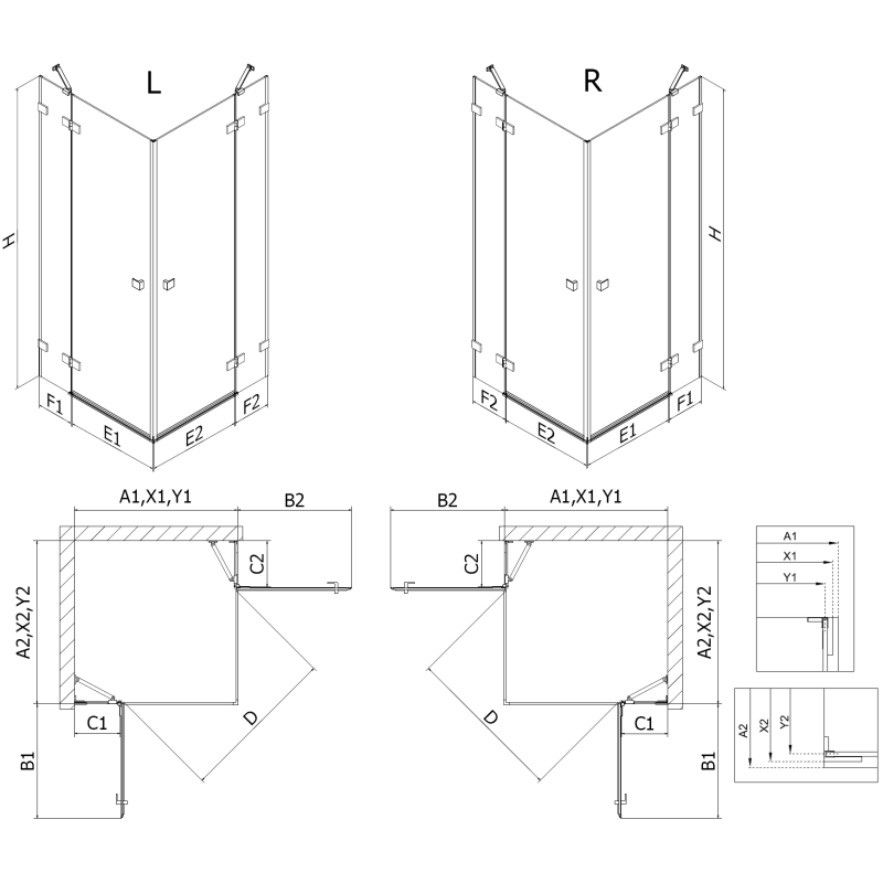 Mexen Lunar Duo draaideur douchecabine links 105 x 80 cm, transparant, geborsteld pistoolgrijs - 834-105L-080P-66-00