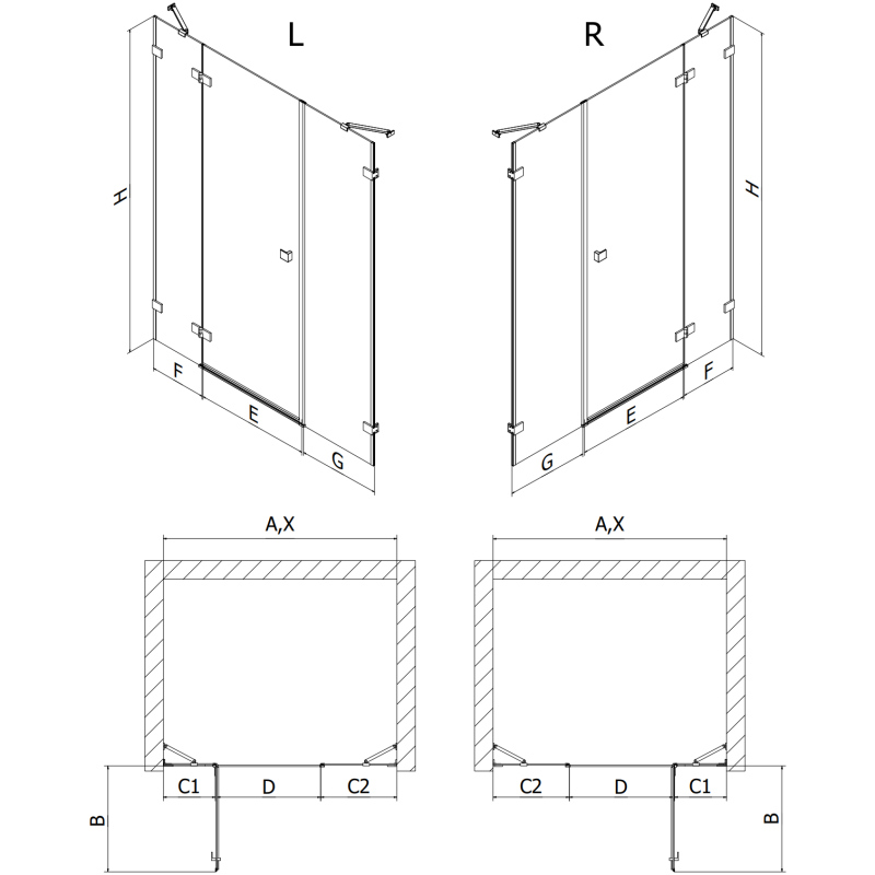 Mexen Lunar left-hand hinged shower door 155 cm, transparent, gold - 834S-155-050-50-00-L