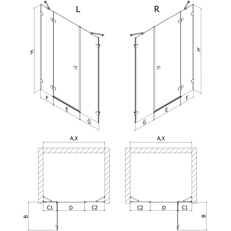 Mexen Lunar drzwi prysznicowe uchylne lewe 140 cm, transparent, złote - 834S-140-050-50-00-L