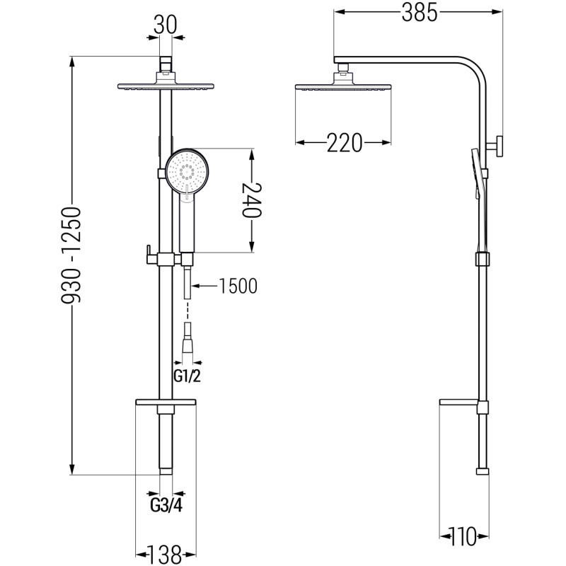 Mexen Q40 colonne de douche, gris canon brossé - 798404095-66