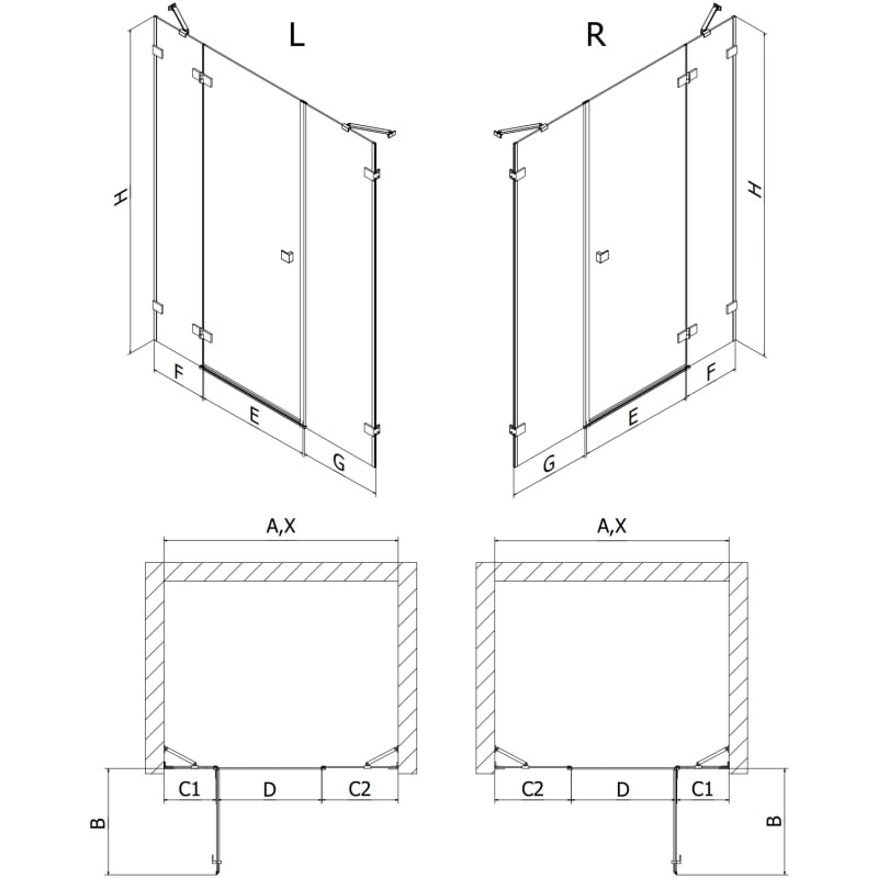 Mexen Lunar rechts öffnende Duschflügeltür 155 cm, transparent, gebürstetes Kupfer - 834S-155-050-65-00-P