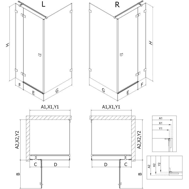 Mexen Lunar T cabina doccia a battente destra 135 x 70 cm, trasparente, gun metal - 834T-135-070-95-00-P