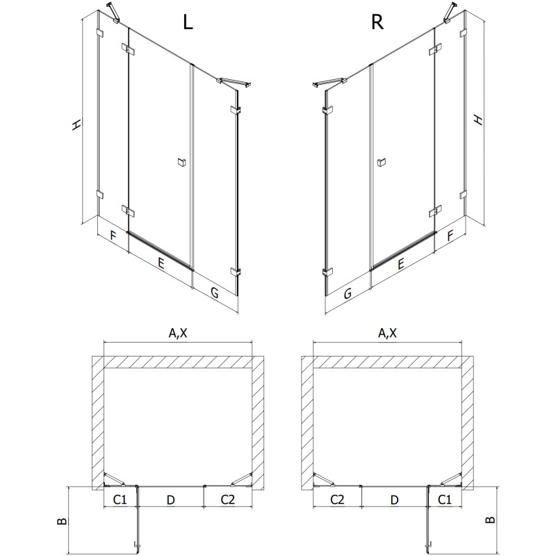 Mexen Lunar dušinurga vasakukäeline uks 130 cm, läbipaistev, püstolihall matt - 834S-130-050-66-00-L
