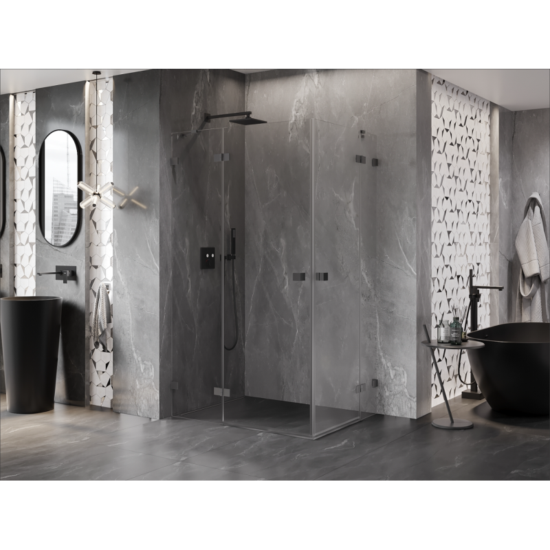 Mexen Lunar Duo cabina doccia a battente sinistra 120 x 110 cm, trasparente, metallo canna di fucile - 834-120L-110P-95-00