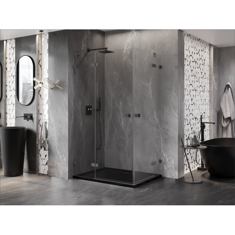 Mexen Lunar Duo cabina doccia a battente sinistra 120 x 110 cm, trasparente, metallo canna di fucile - 834-120L-110P-95-00