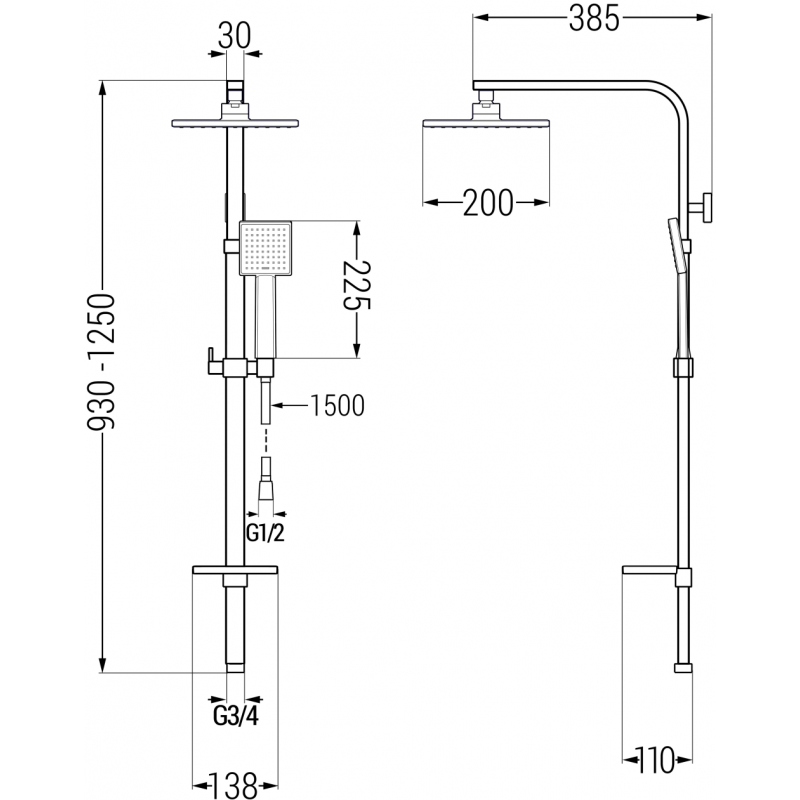 Mexen Q45 shower column, chrome - 798454595-00
