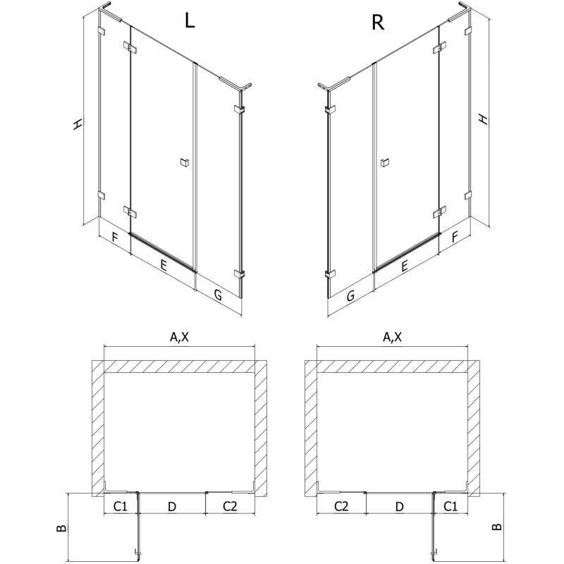 Mexen Lunar L left hinged shower door 155 cm, transparent, chrome - 834SL-155-050-01-00-L