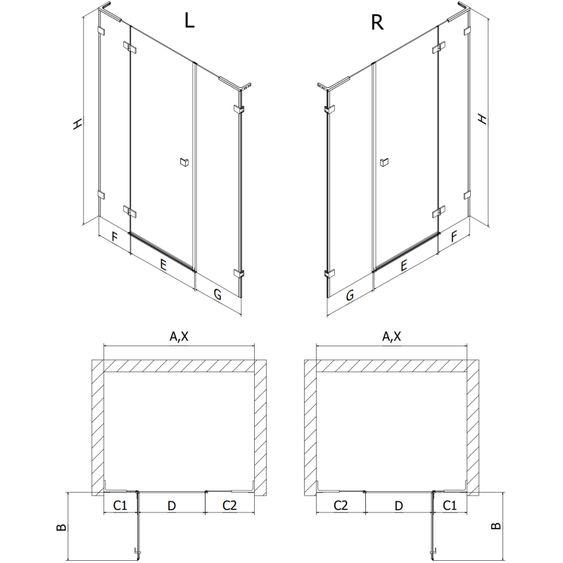 Mexen Lunar L porta de duche de abrir à direita 155 cm, transparente, branca - 834SL-155-050-20-00-P