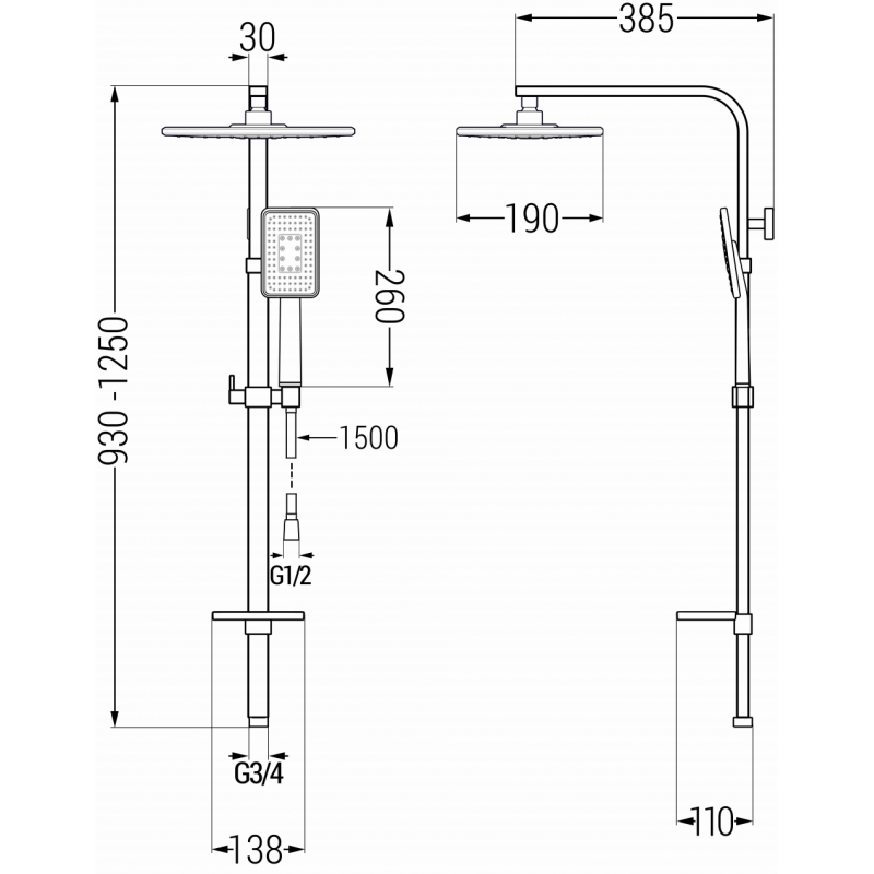 Mexen Q54 colonne de douche, noir/chrome - 798545495-71