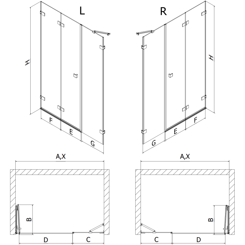 Mexen Lunar-F folding shower door left 140 cm, transparent, brushed gold - 836S-140-050-55-00-L
