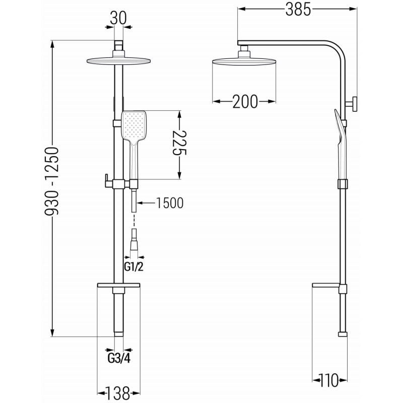 Mexen Q62 columna de ducha, gun gray cepillado - 798626295-66