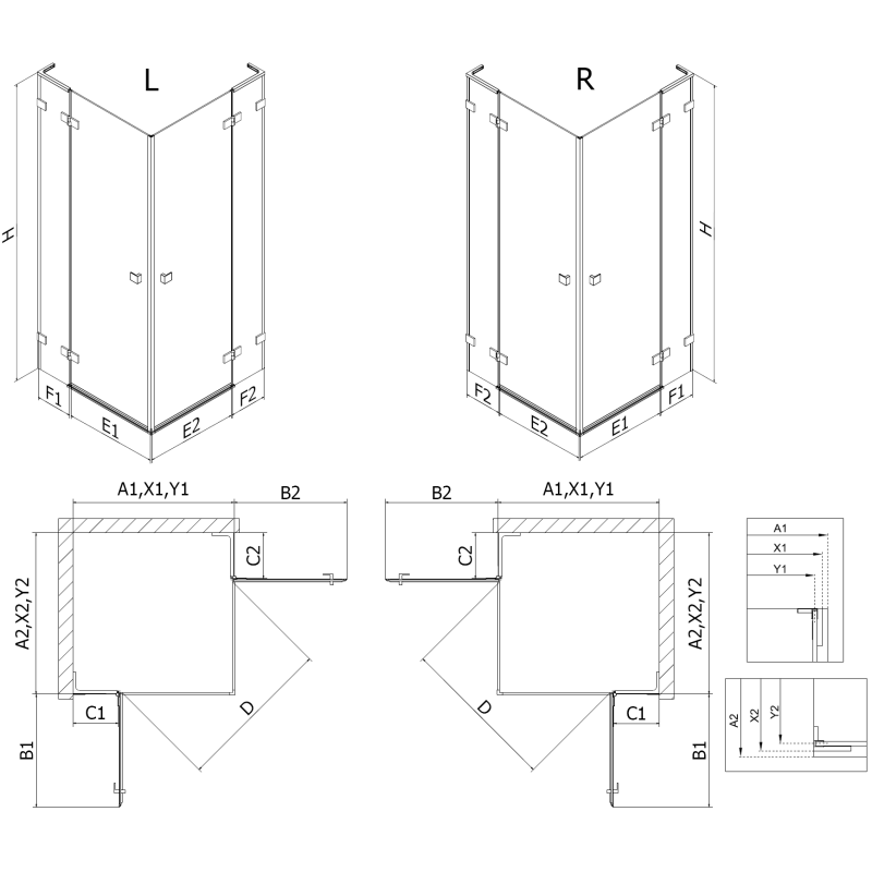 Mexen Lunar L Duo cabine de duche dobrável esquerda 120 x 75 cm, transparente, níquel escovado - 834L-120L-075P-97-00