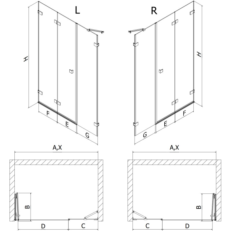 Mexen Lunar-F folding shower door left 120 cm, transparent, gun gray brushed - 836S-120-050-66-00-L