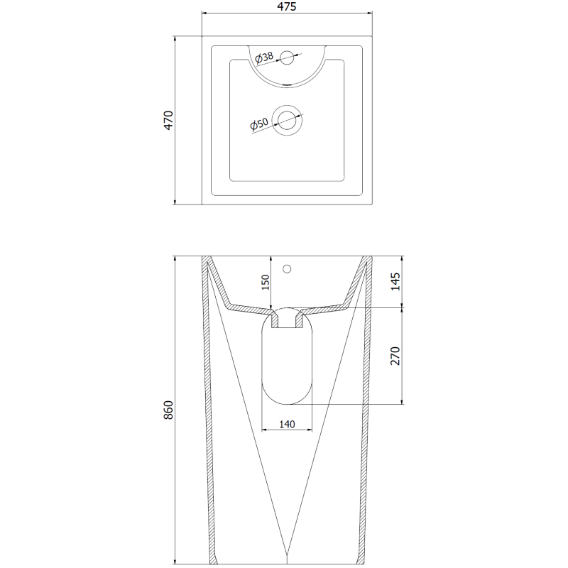 Mexen Ida lavabo autoportant 47 x 47 cm, noir mat - 26114670